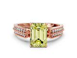 Rose gold Fancy Yellow Emerald Cut Cut Pave Split Shank Engagement Ring with Four-Prong Setting