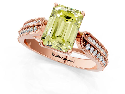 Rose gold Fancy Yellow Emerald Cut Cut Pave Split Shank Engagement Ring with Four-Prong Setting_1