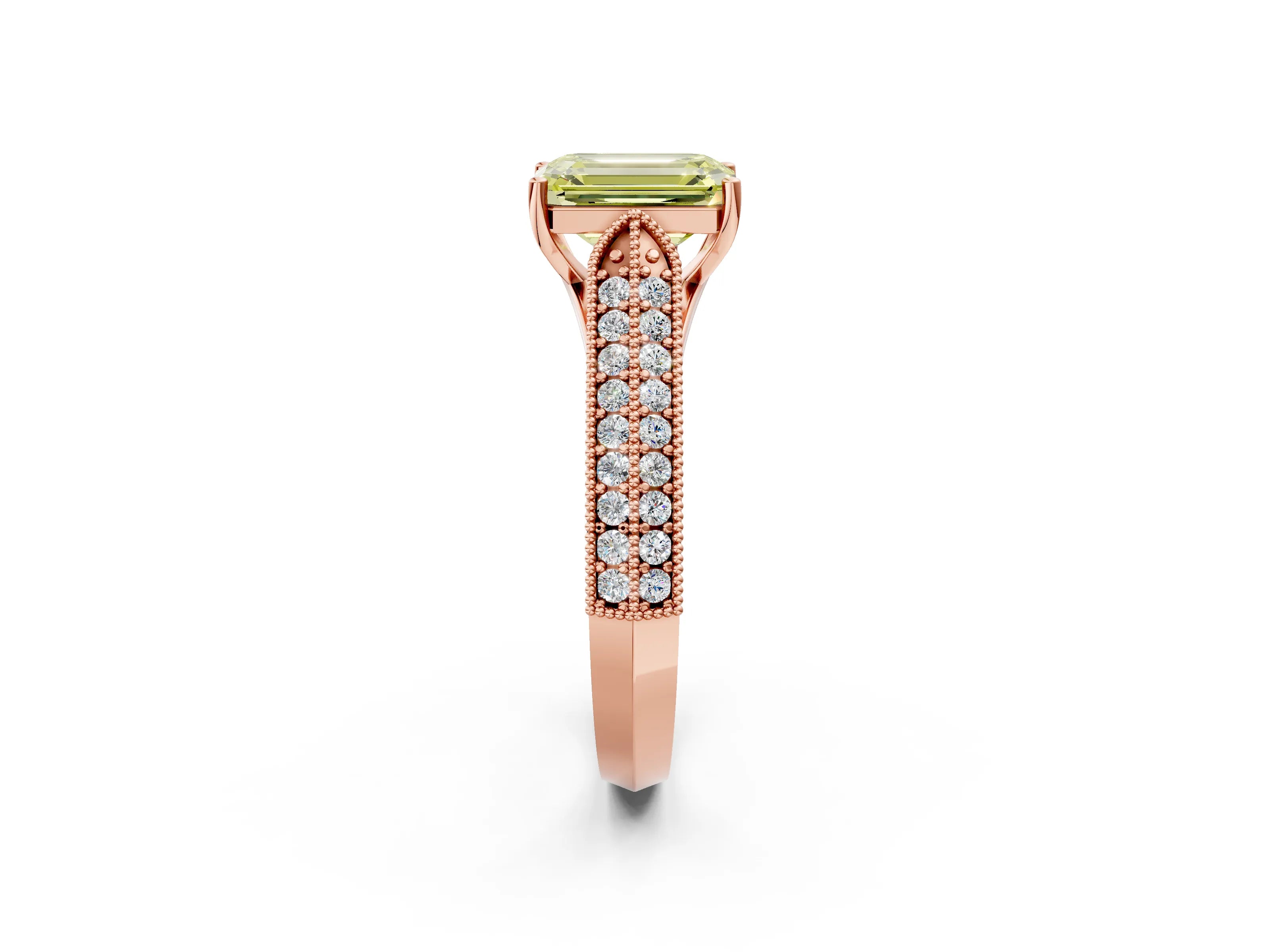 Rose gold Fancy Yellow Emerald Cut Cut Pave Split Shank Engagement Ring with Four-Prong Setting_2