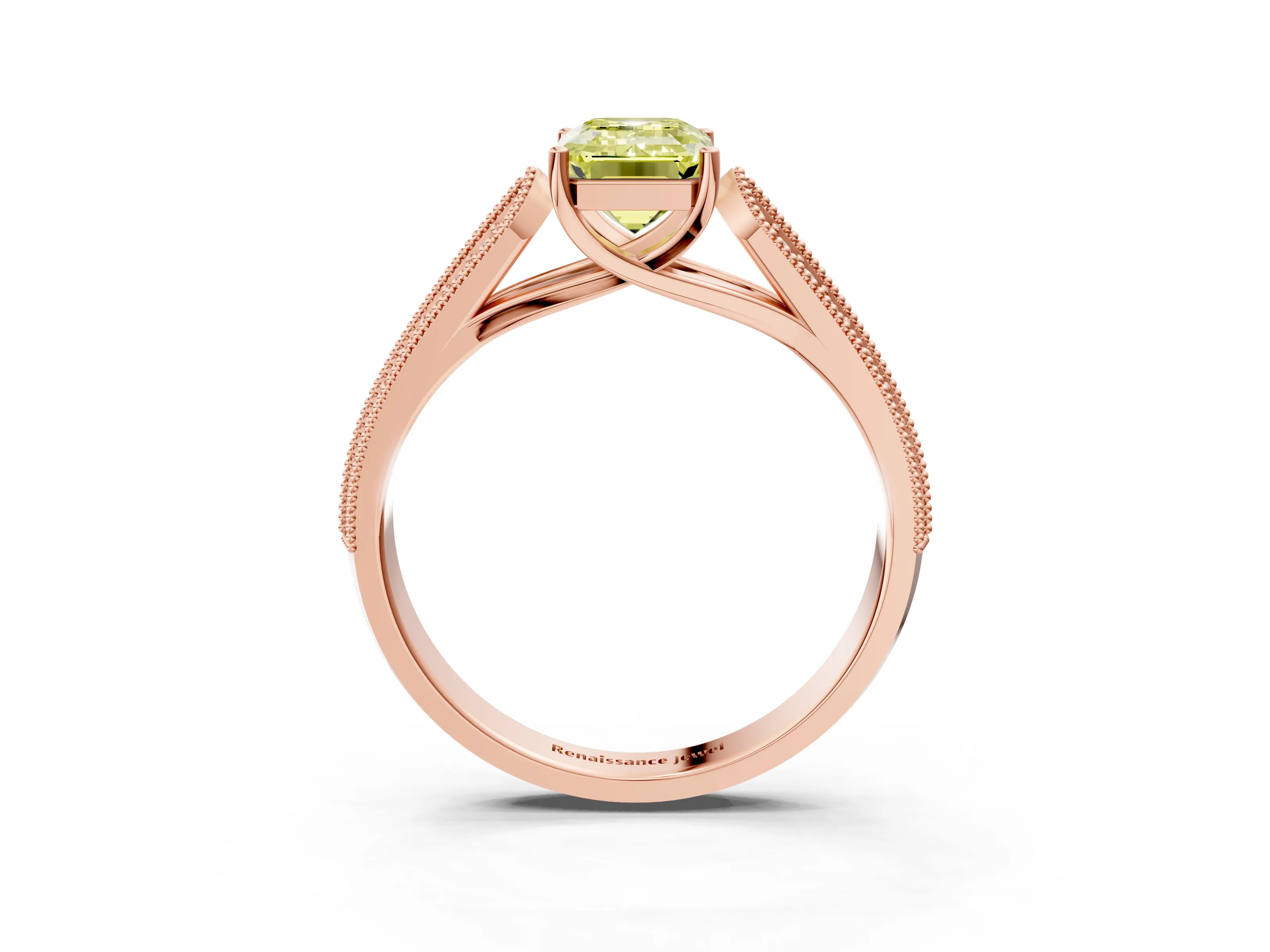Rose gold Fancy Yellow Emerald Cut Cut Pave Split Shank Engagement Ring with Four-Prong Setting_3