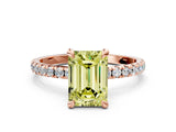Rose gold Fancy Yellow Emerald Cut Diamond Brilliant Solitaire Ring with Pavé Band and Four-Prong Setting