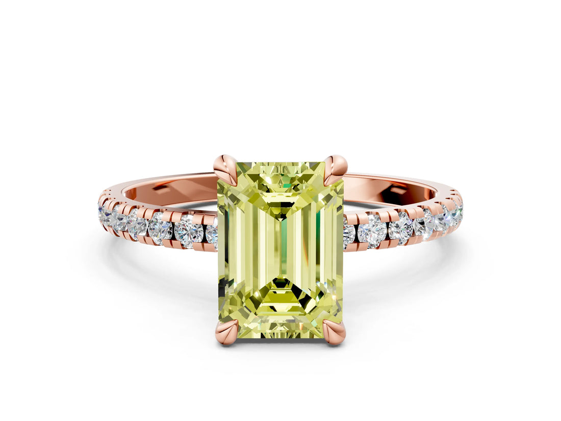 Rose gold Fancy Yellow Emerald Cut Diamond Brilliant Solitaire Ring with Pavé Band and Four-Prong Setting_24