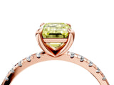Rose gold Fancy Yellow Emerald Cut Diamond Brilliant Solitaire Ring with Pavé Band and Four-Prong Setting_28