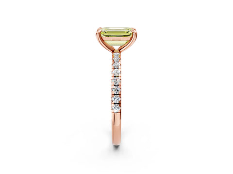 Rose gold Fancy Yellow Emerald Cut Diamond Brilliant Solitaire Ring with Pavé Band and Four-Prong Setting_2