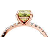 Rose gold Fancy Yellow Emerald Cut Diamond Brilliant Solitaire Ring with Pavé Band and Four-Prong Setting_4