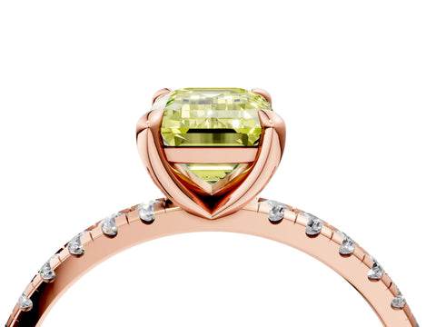 Rose gold Fancy Yellow Emerald Cut Diamond Brilliant Solitaire Ring with Pavé Band and Four-Prong Setting_4