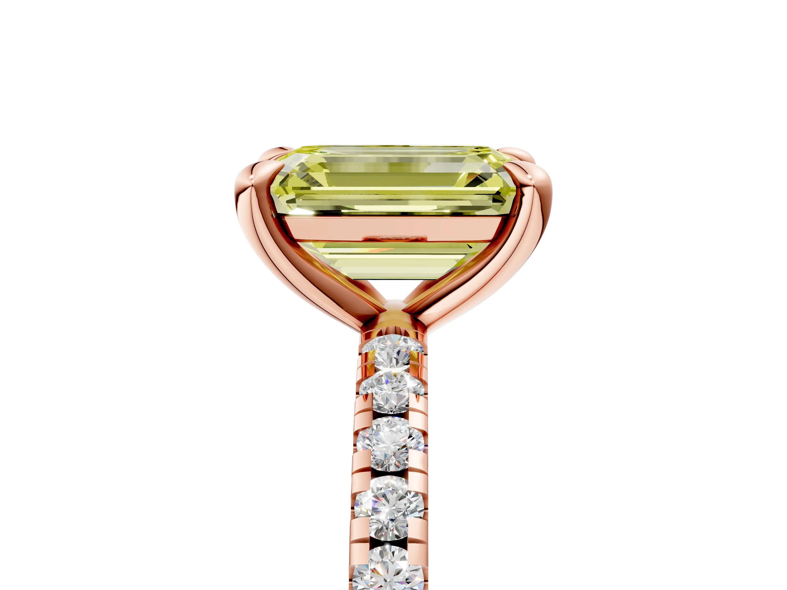Rose gold Fancy Yellow Emerald Cut Diamond Brilliant Solitaire Ring with Pavé Band and Four-Prong Setting_5