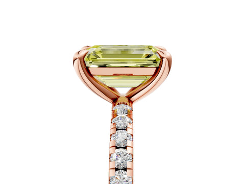 Rose gold Fancy Yellow Emerald Cut Diamond Brilliant Solitaire Ring with Pavé Band and Four-Prong Setting_5