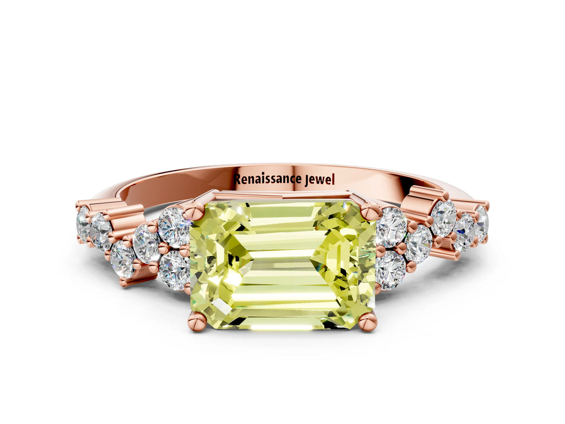 Rose gold Fancy Yellow Emerald Cut Diamond Cluster Pavé Band with Four-Prong Setting_12
