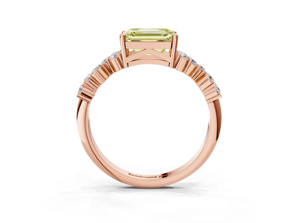 Rose gold Fancy Yellow Emerald Cut Diamond Cluster Pavé Band with Four-Prong Setting