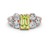 Rose gold Fancy Yellow Emerald  Cut Diamond Cluster Ring with Round Accent Stones and Prong Setting on a Classic Band_48