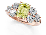 Rose gold Fancy Yellow Emerald  Cut Diamond Cluster Ring with Round Accent Stones and Prong Setting on a Classic Band_49
