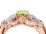 Rose gold Fancy Yellow Emerald  Cut Diamond Cluster Ring with Round Accent Stones and Prong Setting on a Classic Band_52