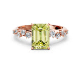 Rose gold Fancy Yellow Emerald Cut Diamond Cluster Side Stone Solitaire Ring with Prong Setting_53