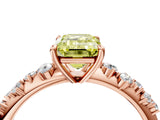 Rose gold Fancy Yellow Emerald Cut Diamond Cluster Side Stone Solitaire Ring with Prong Setting_57