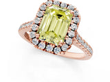 Rose gold Fancy Yellow Emerald Cut Diamond Cushion Halo Ring with Pavé Band_1