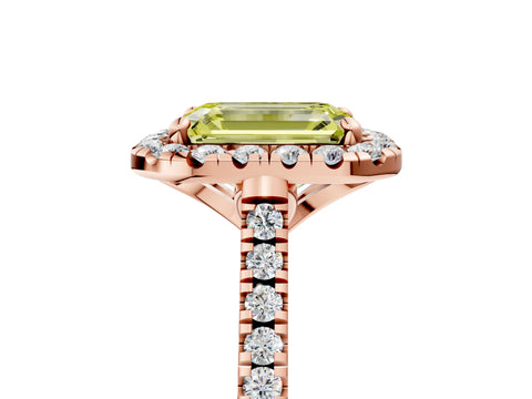 Rose gold Fancy Yellow Emerald Cut Diamond Cushion Halo Ring with Pavé Band_5