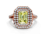 Rose gold Fancy Yellow Emerald Cut Diamond Double Halo Ring with Pavé Band and Prong Setting_76