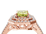 Rose gold Fancy Yellow Emerald Cut Diamond Double Halo Ring with Pavé Band and Prong Setting_80