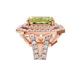 Rose gold Fancy Yellow Emerald Cut Diamond Double Halo Ring with Pavé Band and Prong Setting_81
