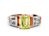 Rose gold Fancy Yellow Emerald Cut Diamond Engagement Ring with Baguette Side Stones and Channel Set Band_19