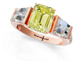 Rose gold Fancy Yellow Emerald Cut Diamond Engagement Ring with Baguette Side Stones and Channel Set Band_20