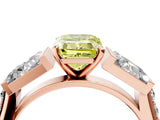 Rose gold Fancy Yellow Emerald Cut Diamond Engagement Ring with Baguette Side Stones and Channel Set Band_23