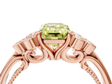 Rose gold Fancy Yellow Emerald  Cut Diamond Engagement Ring with Bezel Set Round Side Stones and Prong Setting_53