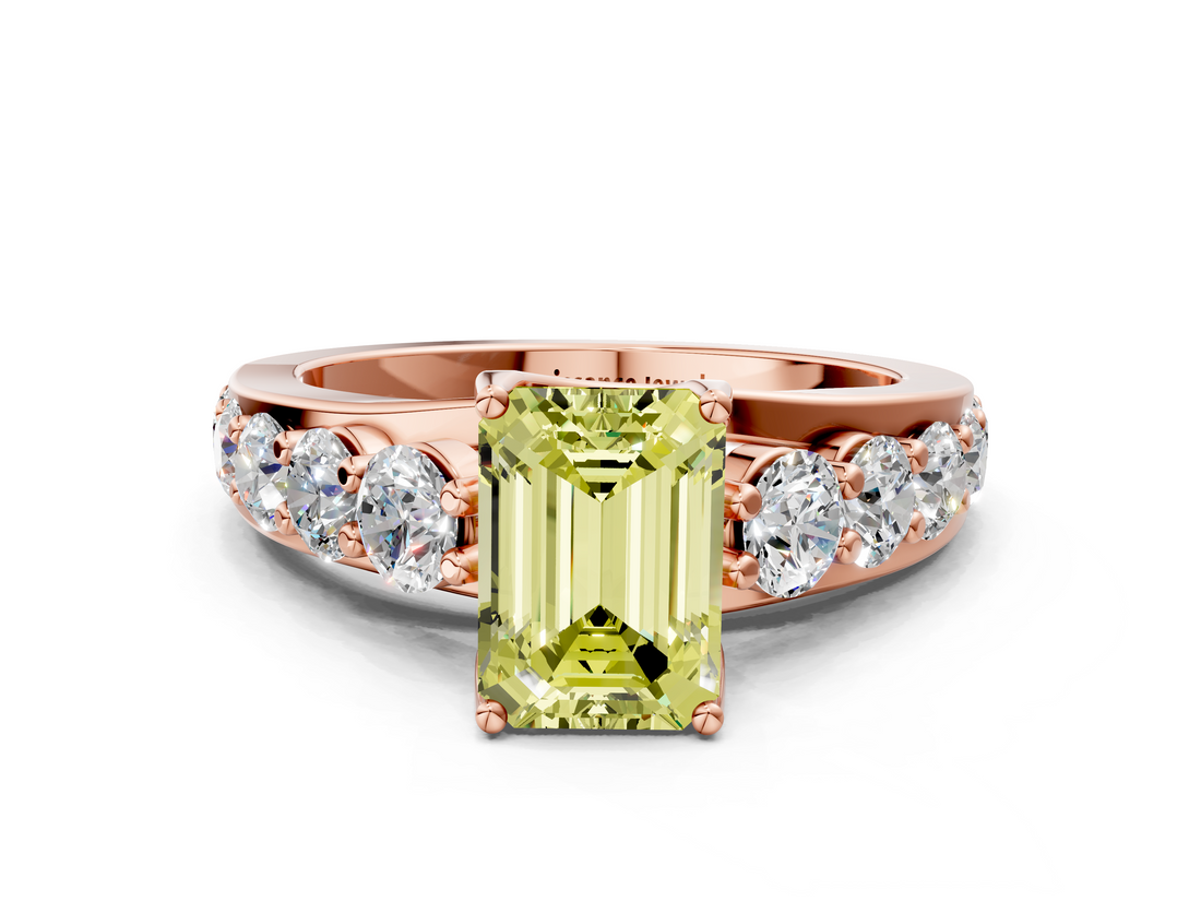 Rose gold Fancy Yellow Emerald  Cut Diamond Engagement Ring with Pavé Band and Four-Prong Setting_3