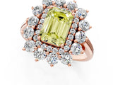 Rose gold Fancy Yellow Emerald Cut Diamond Floral Double Halo Engagement Ring with Prong Setting_25
