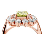 Rose gold Fancy Yellow Emerald Cut Diamond Floral Double Halo Engagement Ring with Prong Setting_28