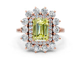 Rose gold Fancy Yellow Emerald Cut Diamond Floral Double Halo Engagement Ring with Prong Setting_72