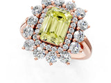 Rose gold Fancy Yellow Emerald Cut Diamond Floral Double Halo Engagement Ring with Prong Setting_73