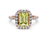 Rose gold Fancy Yellow Emerald  Cut Diamond Floral Halo Engagement Ring with Pavé Band and Prong Setting_37