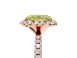 Rose gold Fancy Yellow Emerald  Cut Diamond Floral Halo Engagement Ring with Pavé Band and Prong Setting_42