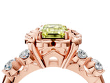 Rose gold Fancy Yellow Emerald  Cut Diamond Floral Halo Engagement Ring with Shared Prong Setting 4