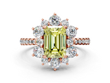Rose gold Fancy Yellow Emerald  Cut Diamond Floral Halo Pave Band with Prong Setting_37