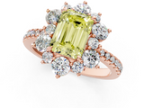 Rose gold Fancy Yellow Emerald  Cut Diamond Floral Halo Pave Band with Prong Setting_38