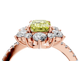Rose gold Fancy Yellow Emerald  Cut Diamond Floral Halo Pave Band with Prong Setting_41
