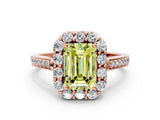 Rose gold Fancy Yellow Emerald Cut Diamond Floral Halo Ring with Pavé Band and Prong Setting_3