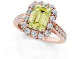 Rose gold Fancy Yellow Emerald Cut Diamond Floral Halo Ring with Pavé Band and Prong Setting_4