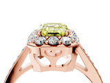 Rose gold Fancy Yellow Emerald Cut Diamond Floral Halo Ring with Pavé Band and Prong Setting_7