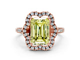 Rose gold Fancy Yellow Emerald Cut Diamond Floral Halo Split Shank Prong Setting Ring