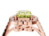 Rose gold Fancy Yellow Emerald Cut Diamond Floral Halo Split Shank Prong Setting Ring_4