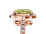 Rose gold Fancy Yellow Emerald Cut Diamond Floral Halo Split Shank Prong Setting Ring_5