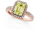 Rose gold Fancy Yellow Emerald Cut Diamond Halo Engagement Ring with Pavé Band and Prong Setting_28