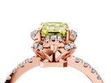 Rose gold Fancy Yellow Emerald Cut Diamond Halo Pave Band with Four-Prong Setting_7