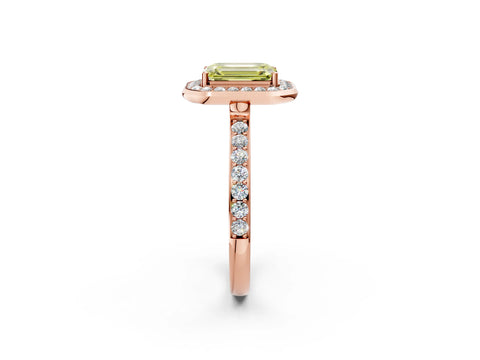 Rose gold Fancy Yellow Emerald Cut Diamond Halo Ring with Bezel Frame and Pavé Band_2