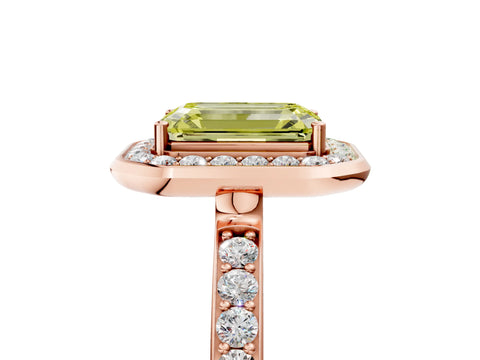 Rose gold Fancy Yellow Emerald Cut Diamond Halo Ring with Bezel Frame and Pavé Band_5
