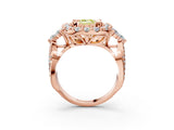 Rose gold Fancy Yellow Emerald Cut Diamond Halo Ring with Pavé Band and Four-Prong Setting_44